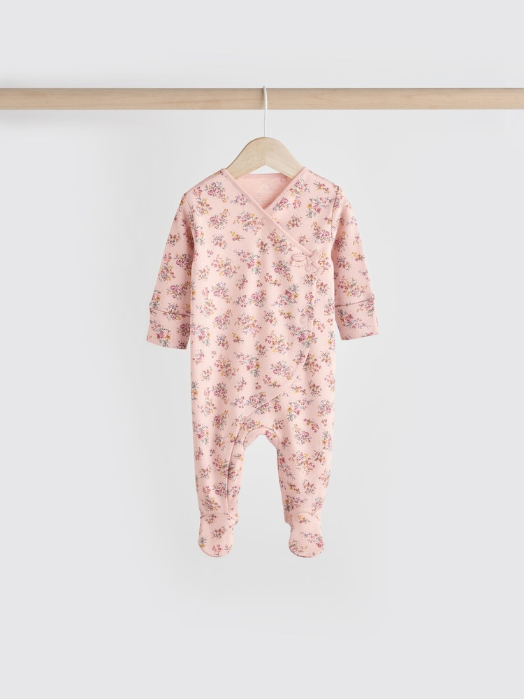 Pink/Cream 100% Cotton Wrap Baby Sleepsuit (0-2yrs) - Image 6 of 12