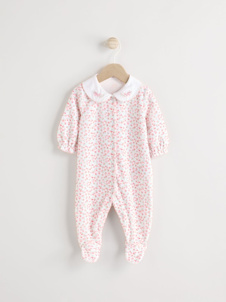 White Ditsy Velour Baby Sleepsuit (0mths-2yrs) - Image 1 of 7