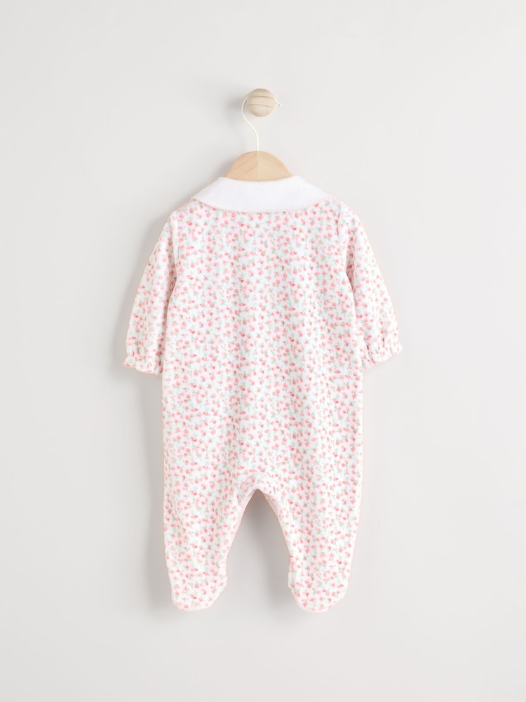 White Ditsy Velour Baby Sleepsuit (0mths-2yrs) - Image 2 of 7