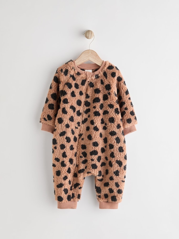 Brown Heavyweight Fleece Baby Zip Sleepsuit - Image 1 of 11