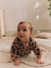 Brown Heavyweight Fleece Baby Zip Sleepsuit - Image 3 of 11
