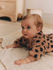 Brown Heavyweight Fleece Baby Zip Sleepsuit - Image 4 of 11