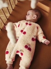 White Heavyweight Fleece Baby Zip Sleepsuit - Image 2 of 7