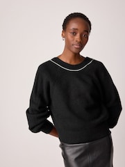 Black Reversible Gem Bow Embellished Sparkle Knitted Jumper - Image 2 of 7