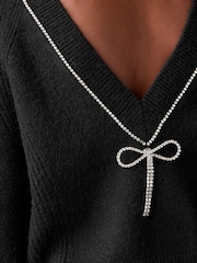 Black Reversible Gem Bow Embellished Sparkle Knitted Jumper - Image 5 of 7