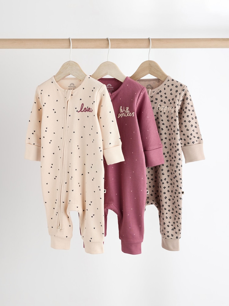 Neutral Baby Two Way Zip Footless 100% Cotton Sleepsuits 3 Pack (0mths-3yrs) - Image 1 of 14