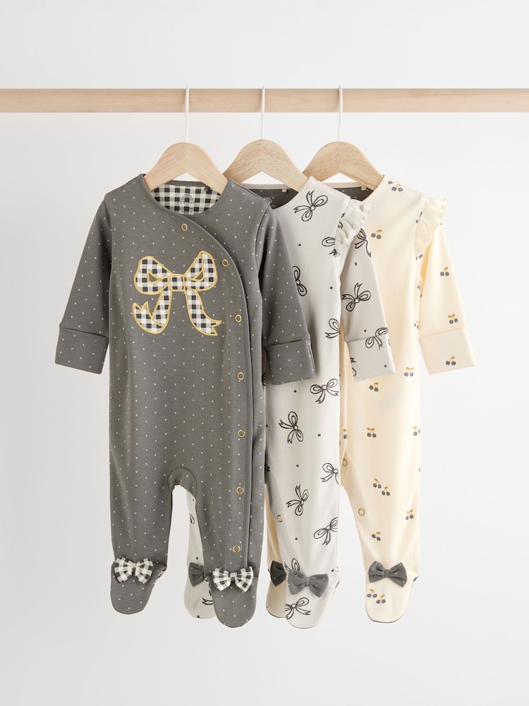 Grey Baby 100% Cotton Sleepsuits 3 Pack (0mths-2yrs) - Image 1 of 12