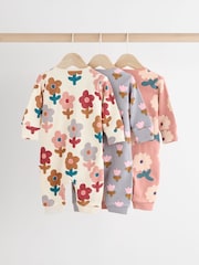 Cream Two Way Zip Baby Footless 100% Cotton Sleepsuits 3 Pack (0mths-3yrs) - Image 2 of 11