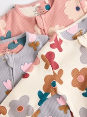 Cream Two Way Zip Baby Footless 100% Cotton Sleepsuits 3 Pack (0mths-3yrs) - Image 8 of 11
