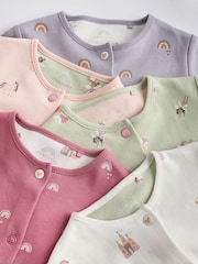 Pastel Character 5 Pack Baby Footed 100% Cotton Sleepsuits 5 Pack (0-2yrs) - Image 10 of 15
