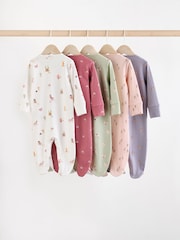 Pastel Character 5 Pack Baby Footed 100% Cotton Sleepsuits 5 Pack (0-2yrs) - Image 2 of 15