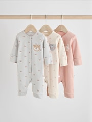 Grey/Pink Baby 100% Cotton Footless Sleepsuits 3 Pack (0mths-3yrs) - Image 1 of 12