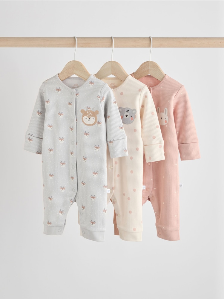 Grey/Pink Baby 100% Cotton Footless Sleepsuits 3 Pack (0mths-3yrs) - Image 1 of 12