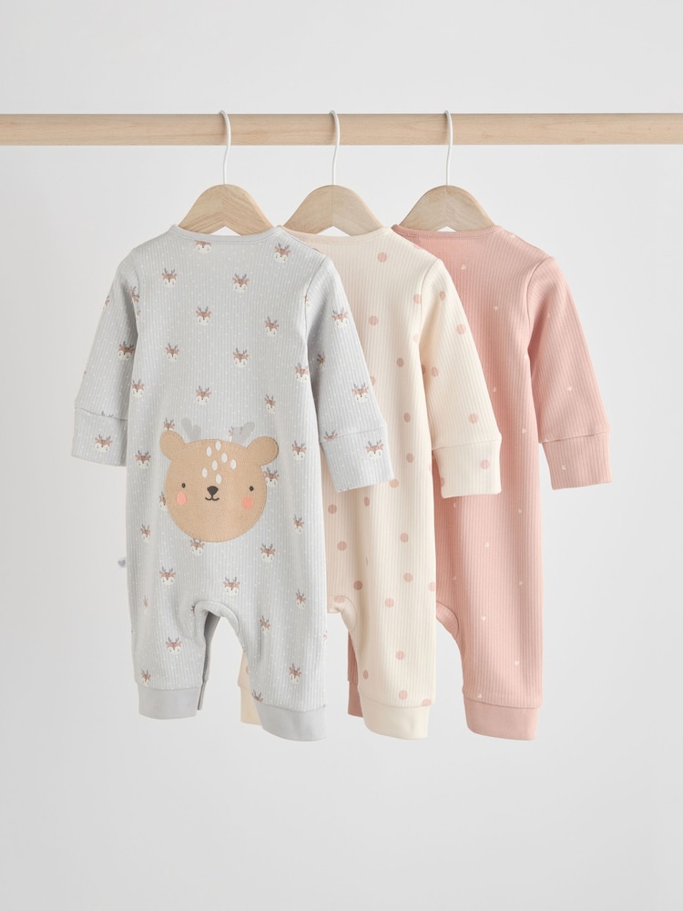 Grey/Pink Baby 100% Cotton Footless Sleepsuits 3 Pack (0mths-3yrs) - Image 2 of 12