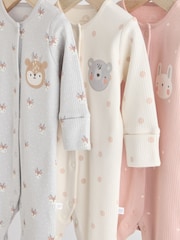 Grey/Pink Baby 100% Cotton Footless Sleepsuits 3 Pack (0mths-3yrs) - Image 7 of 12