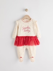 Red/Cream Santa Baby Christmas Tutu 100% Cotton Sleepsuit (0mths-2yrs) - Image 1 of 12