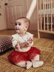 Red/Cream Santa Baby Christmas Tutu 100% Cotton Sleepsuit (0mths-2yrs) - Image 2 of 12