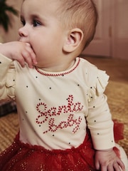 Red/Cream Santa Baby Christmas Tutu 100% Cotton Sleepsuit (0mths-2yrs) - Image 4 of 12
