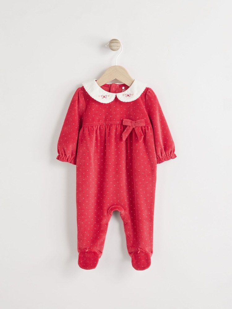 Red Baby Velvet Christmas Sleepsuit (0mths-3yrs) - Image 1 of 6