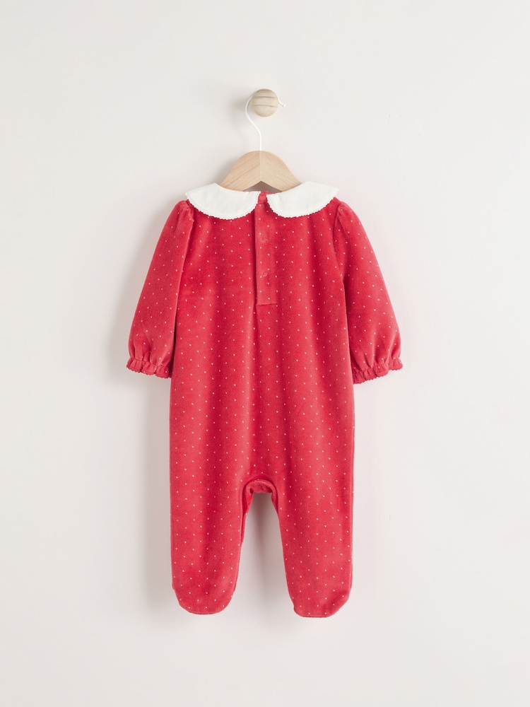 Red Baby Velvet Christmas Sleepsuit (0mths-3yrs) - Image 2 of 6