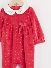 Red Baby Velvet Christmas Sleepsuit (0mths-3yrs) - Image 3 of 6