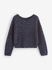 Navy Blue Slouch Off Shoulder Neppy Chunky Knitted Jumper - Image 6 of 7