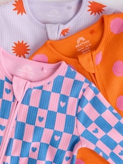 Bright 100% Cotton Two Way Zip Baby Footless Sleepsuit 3 Pack (0mths-3yrs) - Image 8 of 12