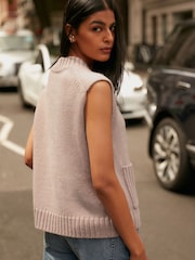 Neutral Sleeveless Button Up V-Neck Knitted Waistcoat Vest Top - Image 2 of 6