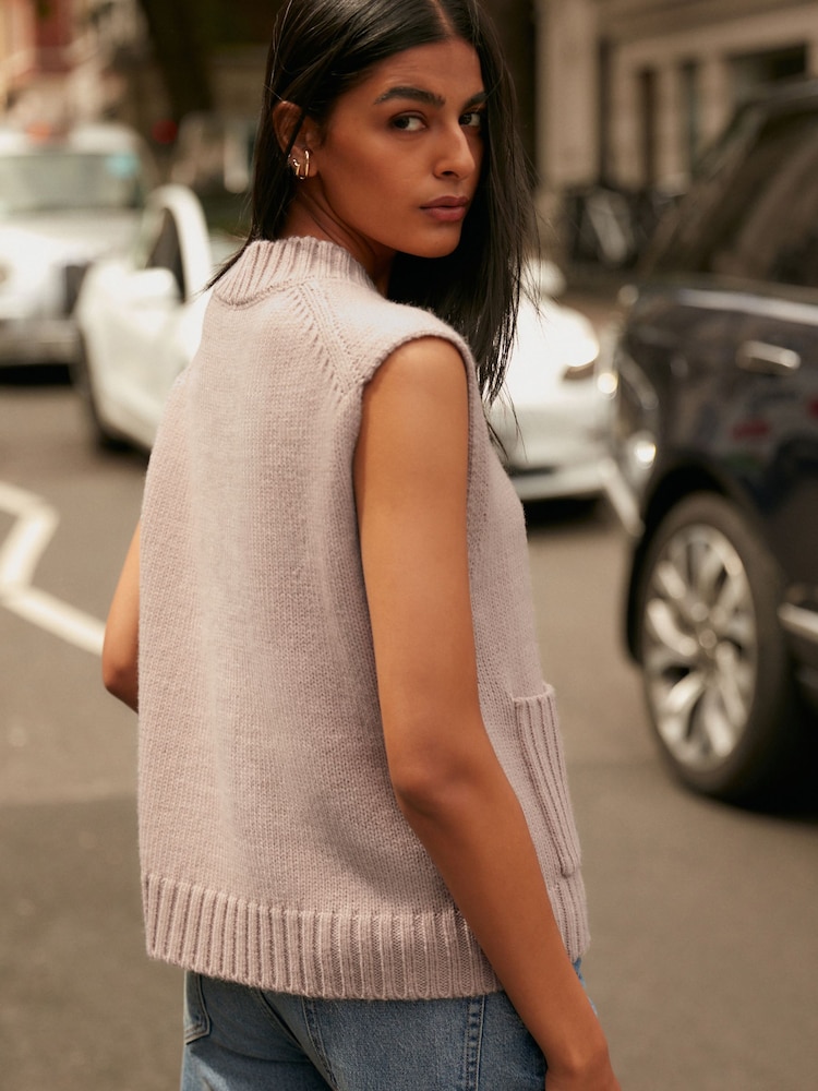 Neutral Sleeveless Button Up V-Neck Knitted Waistcoat Vest Top - Image 2 of 6