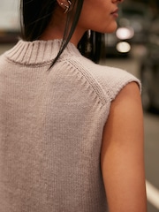 Neutral Sleeveless Button Up V-Neck Knitted Waistcoat Vest Top - Image 3 of 6