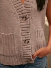 Neutral Sleeveless Button Up V-Neck Knitted Waistcoat Vest Top - Image 4 of 6