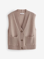 Neutral Sleeveless Button Up V-Neck Knitted Waistcoat Vest Top - Image 5 of 6