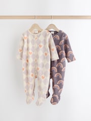 Purple Baby Microfleece Zip Sleepsuits 2 Pack - Image 1 of 9