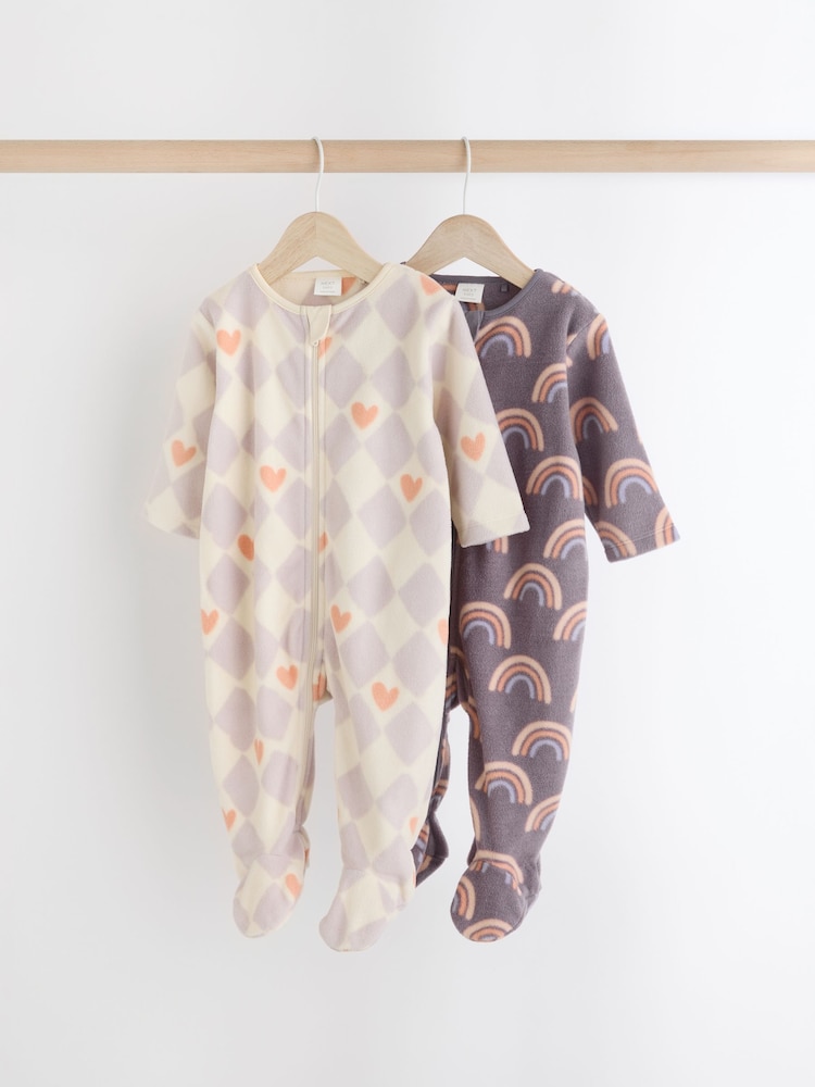 Purple Baby Microfleece Zip Sleepsuits 2 Pack - Image 1 of 9