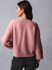 Blush Pink Reversible Gem Bow Embellished Sparkle Knitted Jumper - Image 3 of 7