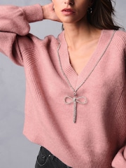 Blush Pink Reversible Gem Bow Embellished Sparkle Knitted Jumper - Image 5 of 7