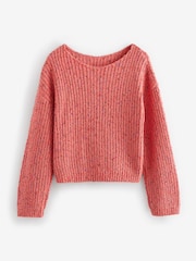 Coral Pink Slouch Off Shoulder Neppy Chunky Knitted Jumper - Image 6 of 7