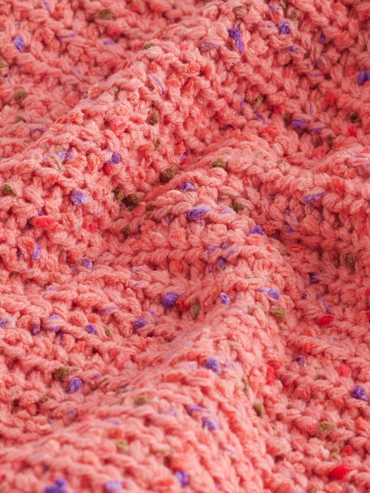 Coral Pink Slouch Off Shoulder Neppy Chunky Knitted Jumper - Image 7 of 7