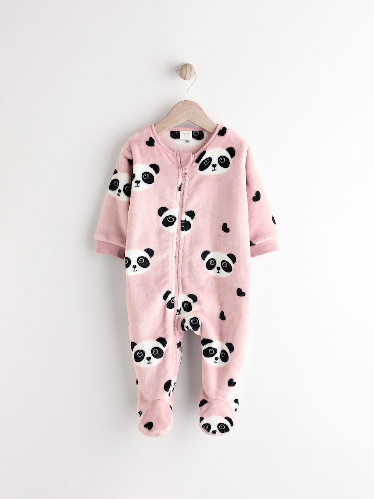 Pink panda Baby Zip Fleece Sleepsuit - Image 1 of 7
