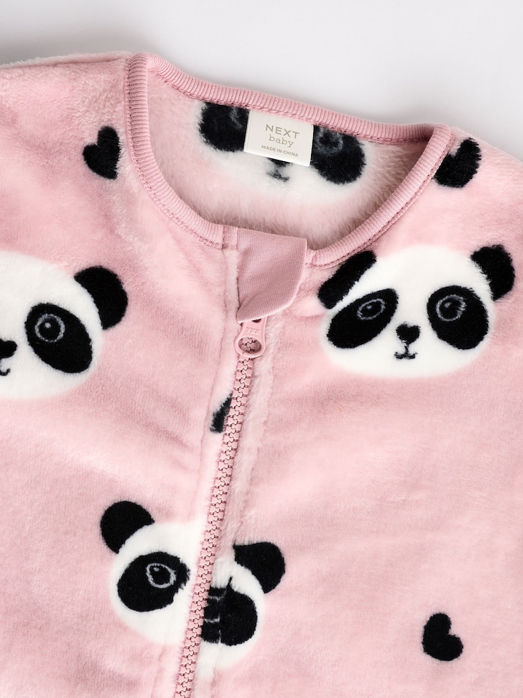 Pink panda Baby Zip Fleece Sleepsuit - Image 4 of 7