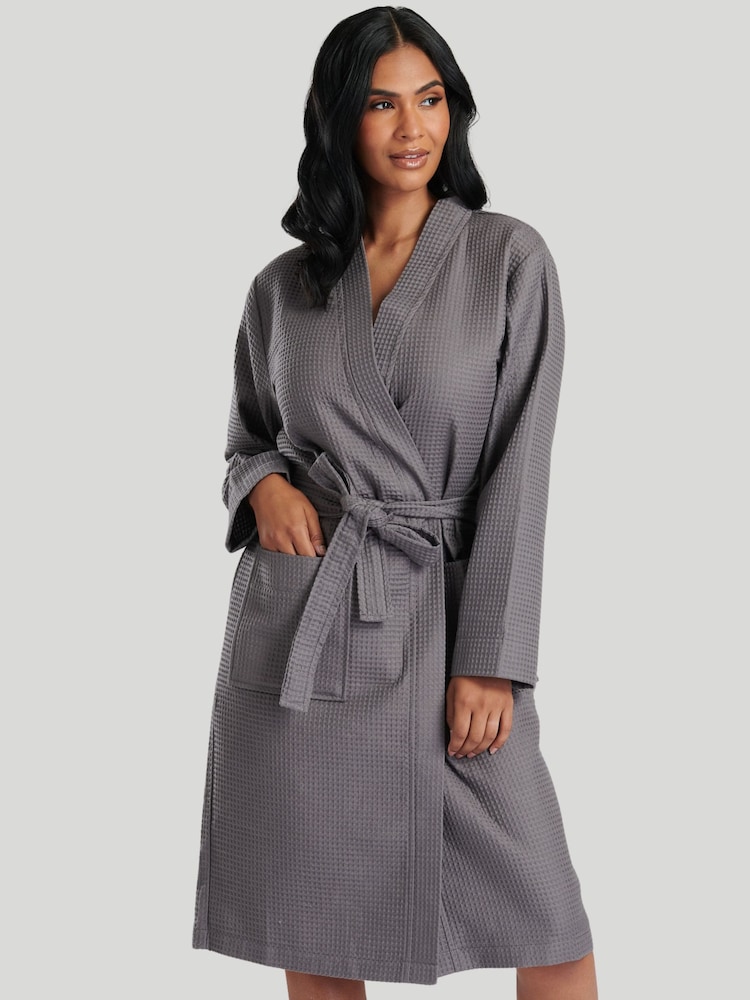 Loungeable Grey 100% Cotton Waffle Robe - Image 1 of 7