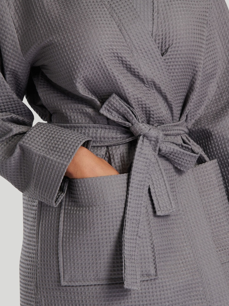 Loungeable Grey 100% Cotton Waffle Robe - Image 2 of 7