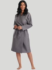 Gris - Bata de tela waffle de algodón 100% de Loungeable - Imagen 1 de 4