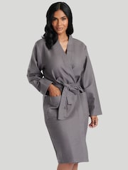 Gris - Bata de tela waffle de algodón 100% de Loungeable - Imagen 3 de 4