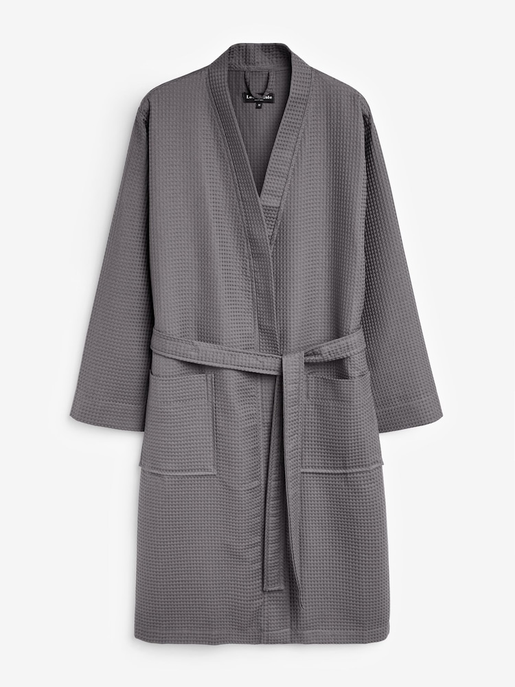 Loungeable Grey 100% Cotton Waffle Robe - Image 7 of 7