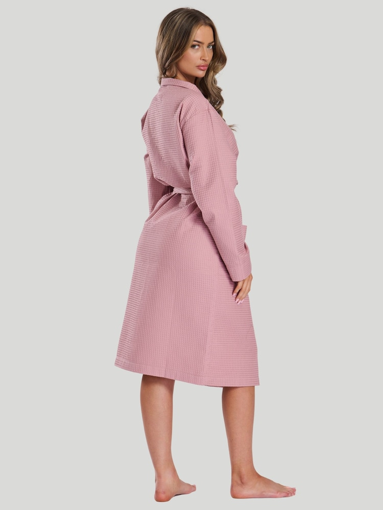 Loungeable Pink 100% Cotton Waffle Robe - Image 4 of 4