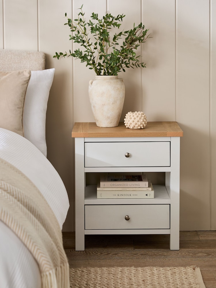 Chalk Malvern Paint Effect 2 Drawer with Shelf Bedside Table - Image 2 of 11