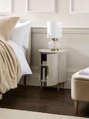 Light Grey Valencia Marble and Mango Wood 1 Door, Round Bedside Table - Image 2 of 8