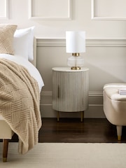 Light Grey Valencia Marble and Mango Wood 1 Door, Round Bedside Table - Image 3 of 8