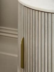 Light Grey Valencia Marble and Mango Wood 1 Door, Round Bedside Table - Image 4 of 8